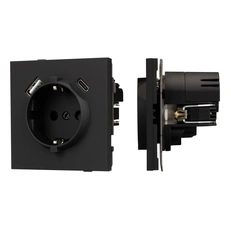 Изображение Розетка с заземлением и USB Type-A+C Arlight TENDO, черный soft-touch 054607